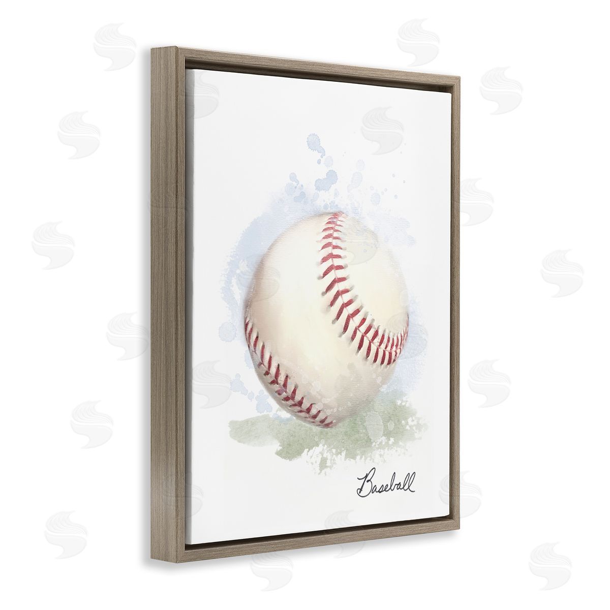 Soft Pastel Baseball Brown Floating Frame Canvas Wall Art, Home Decor by Matthew Piotrowicz
