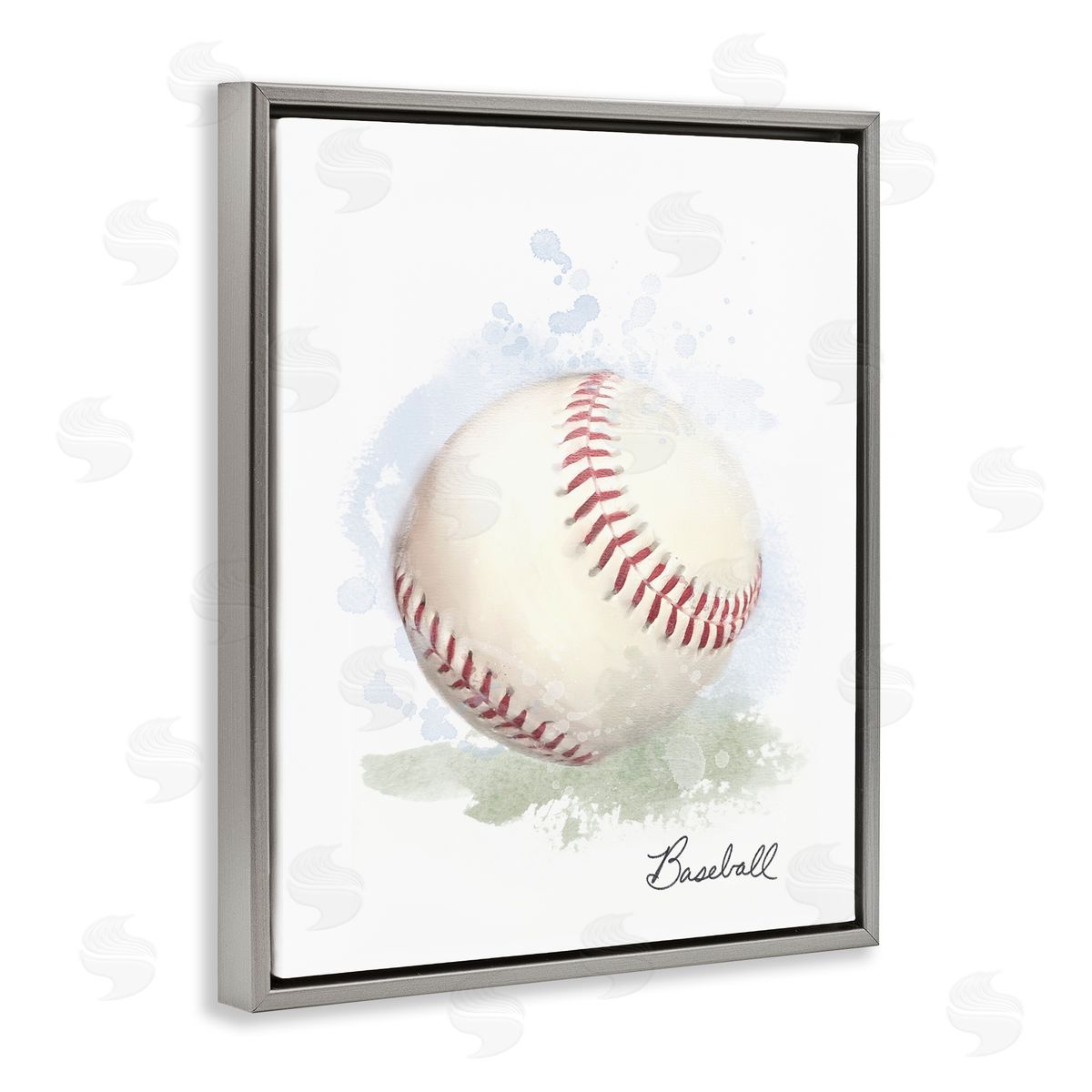 Soft Pastel Baseball Grey Floating Frame Canvas Wall Art, Home Decor by Matthew Piotrowicz
