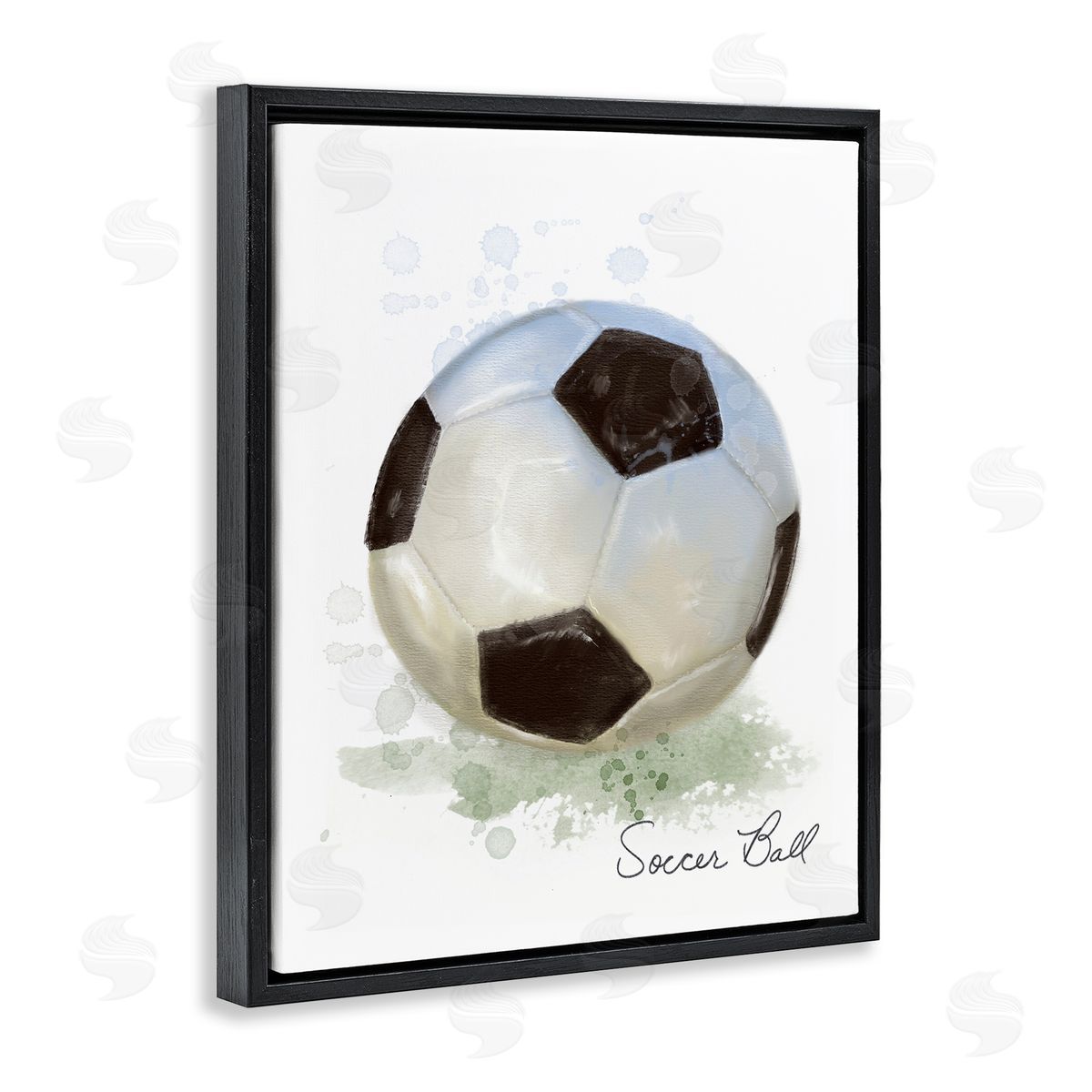 Soft Pastel Soccer Ball Black Floating Frame Canvas Wall Art, Home Decor by Matthew Piotrowicz