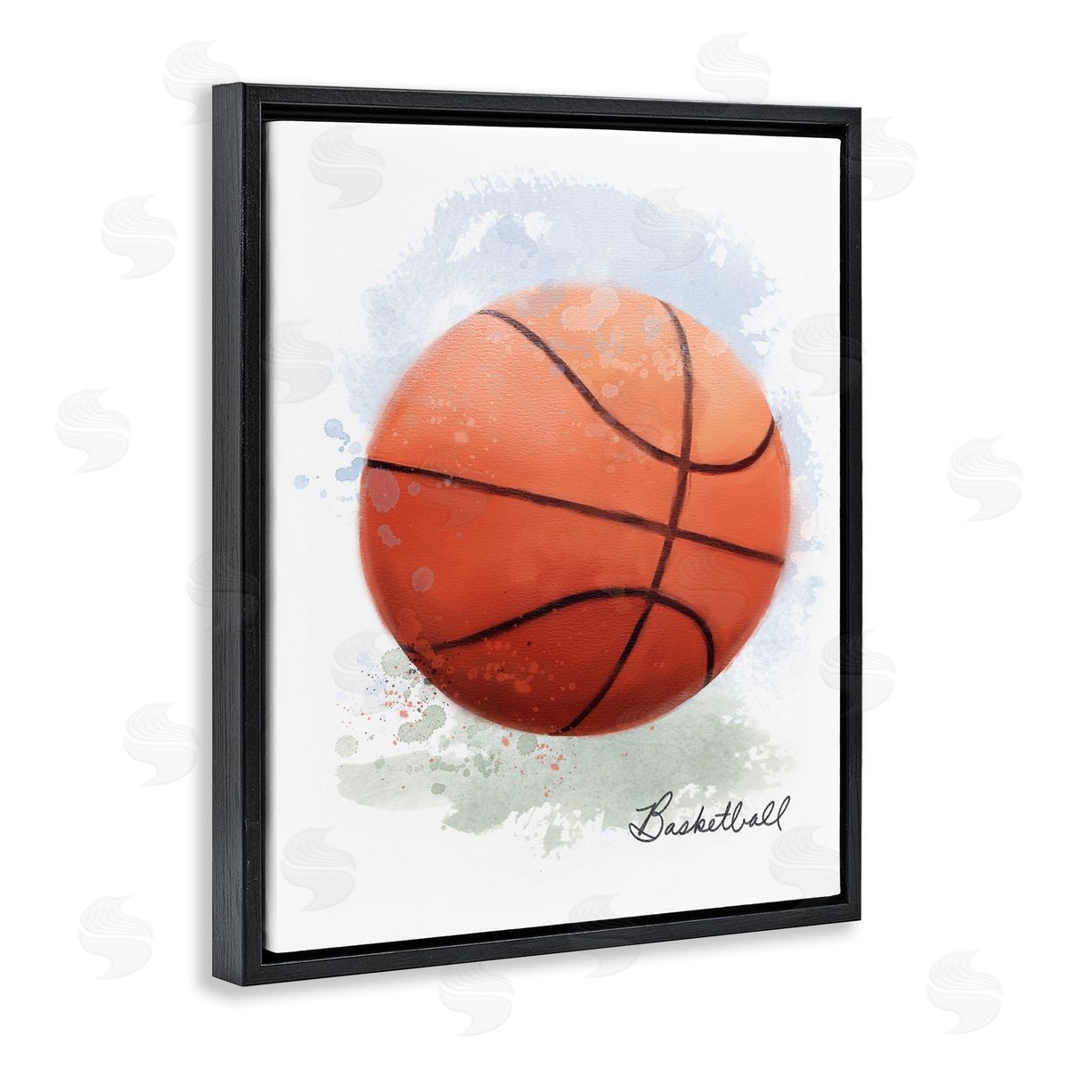 Soft Pastel Basketball Black Floating Frame Canvas Wall Art, Home Decor by Matthew Piotrowicz