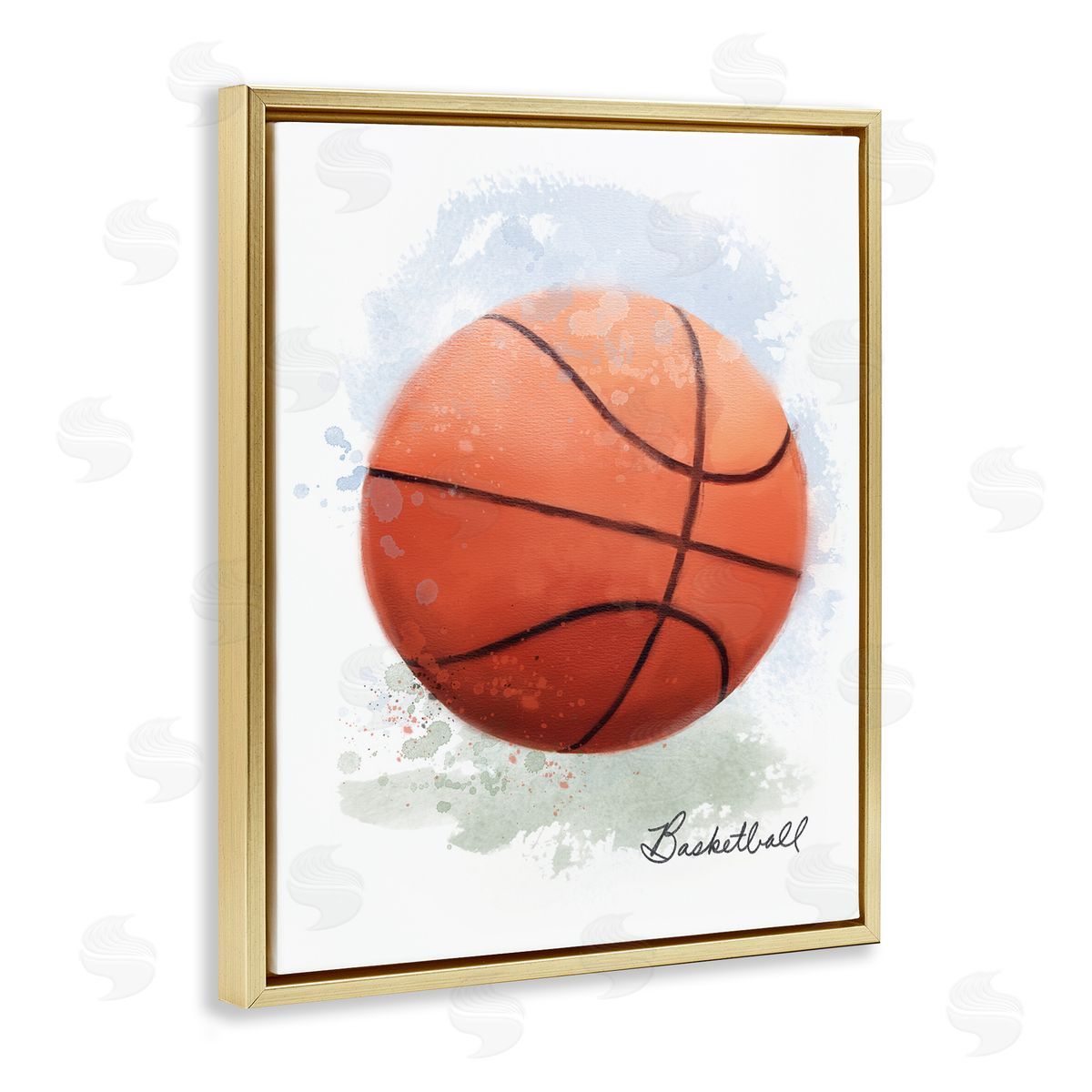 Soft Pastel Basketball Gold Floating Frame Canvas Wall Art, Home Decor by Matthew Piotrowicz