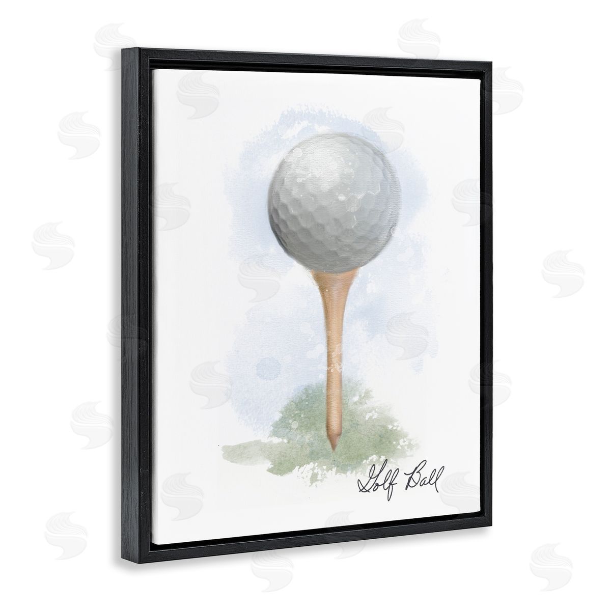 Soft Pastel Golf on Tee Black Floating Frame Canvas Wall Art, Home Decor by Matthew Piotrowicz