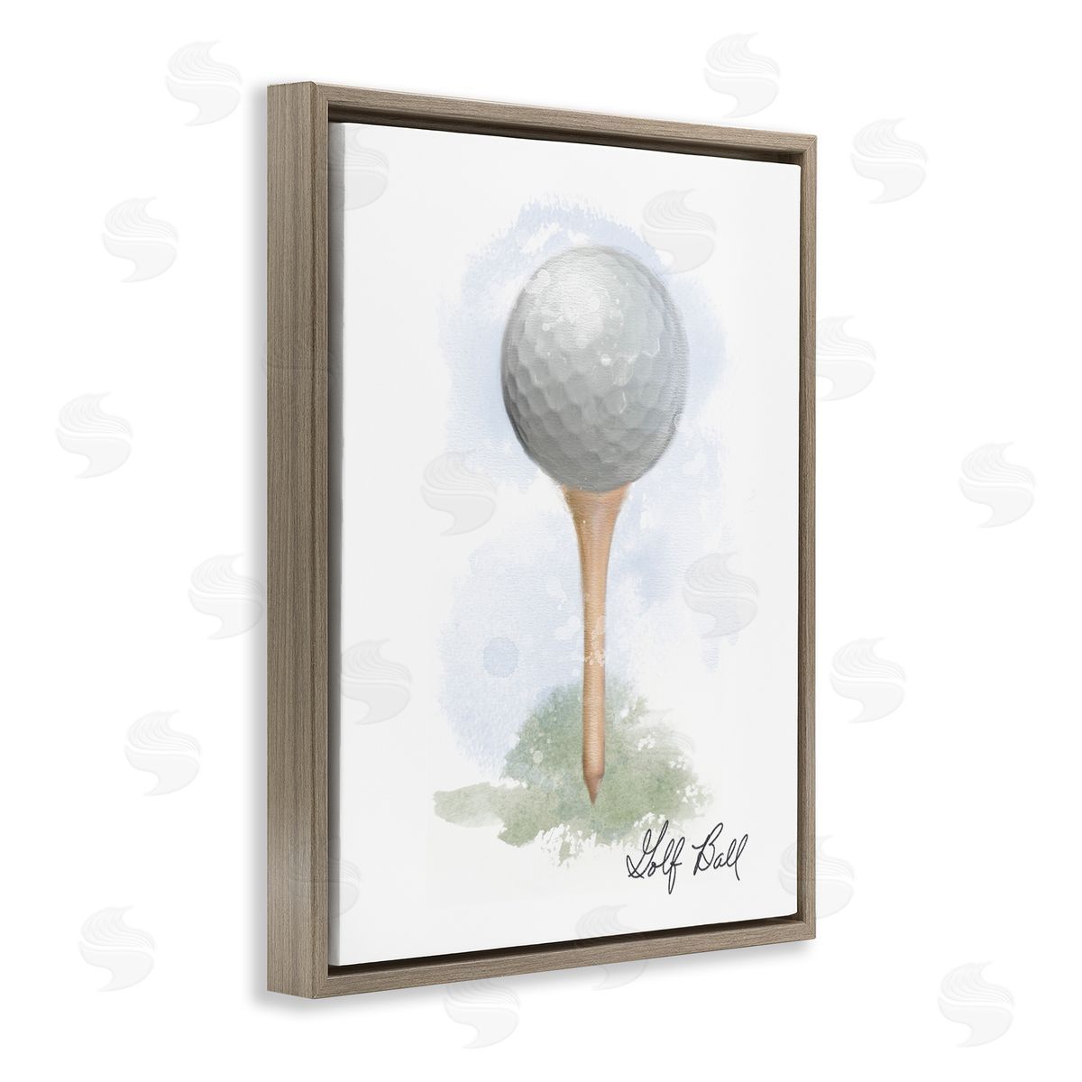 Soft Pastel Golf on Tee Brown Floating Frame Canvas Wall Art, Home Decor by Matthew Piotrowicz