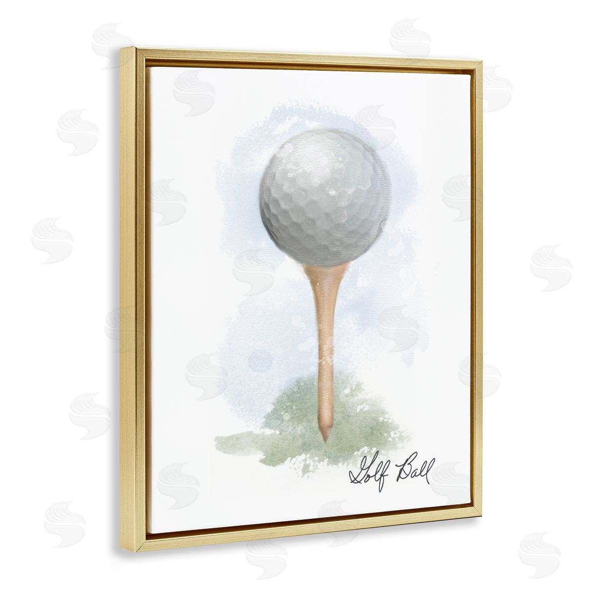 Soft Pastel Golf on Tee Gold Floating Frame Canvas Wall Art, Home Decor by Matthew Piotrowicz