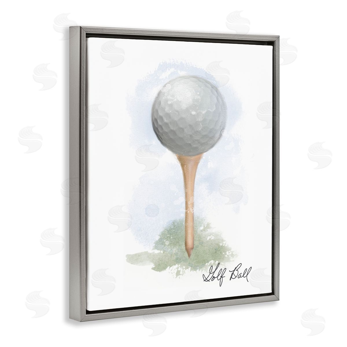 Soft Pastel Golf on Tee Grey Floating Frame Canvas Wall Art, Home Decor by Matthew Piotrowicz