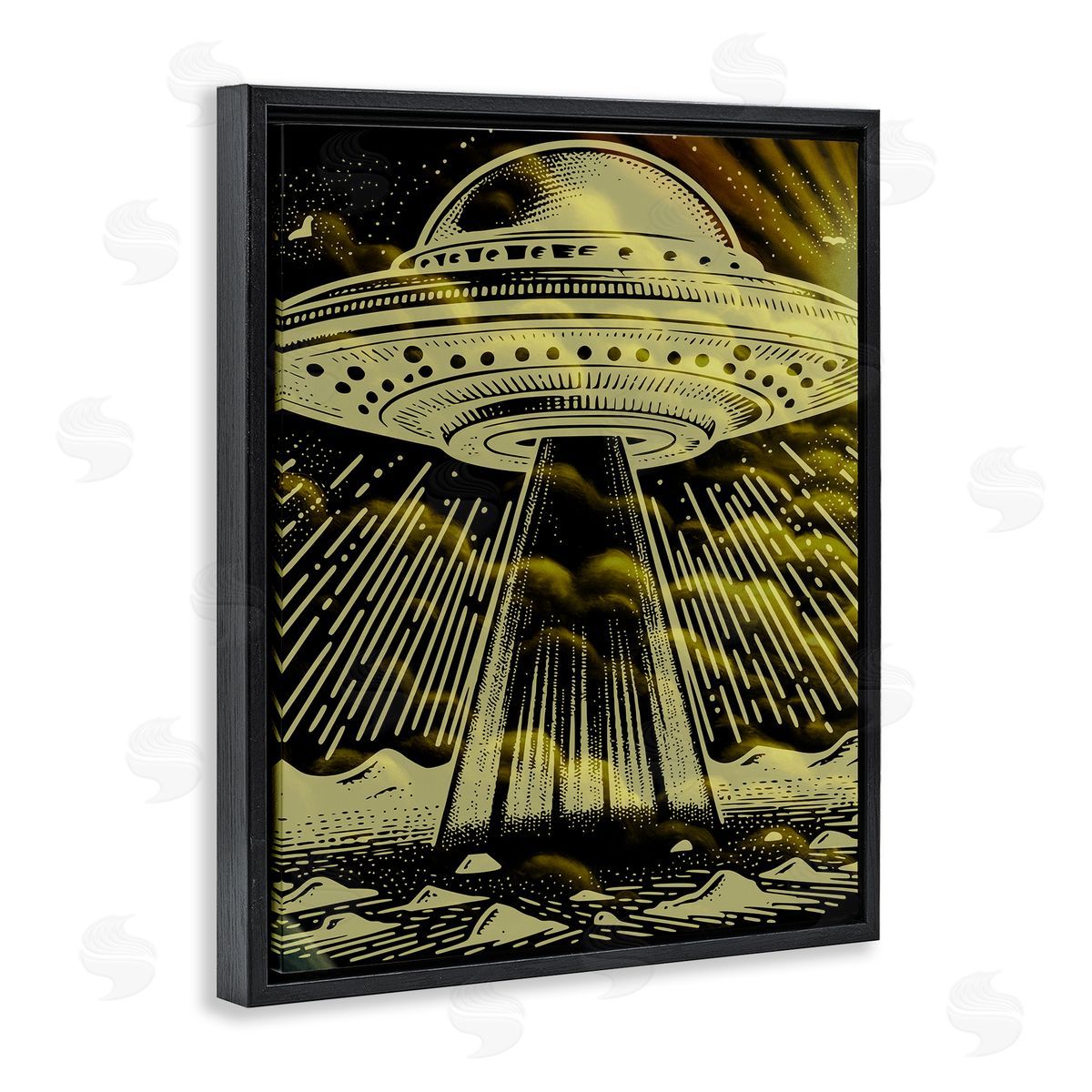Mysterious Alien UFO Black Floating Frame Canvas Wall Art, Home Decor by Jesse Keith