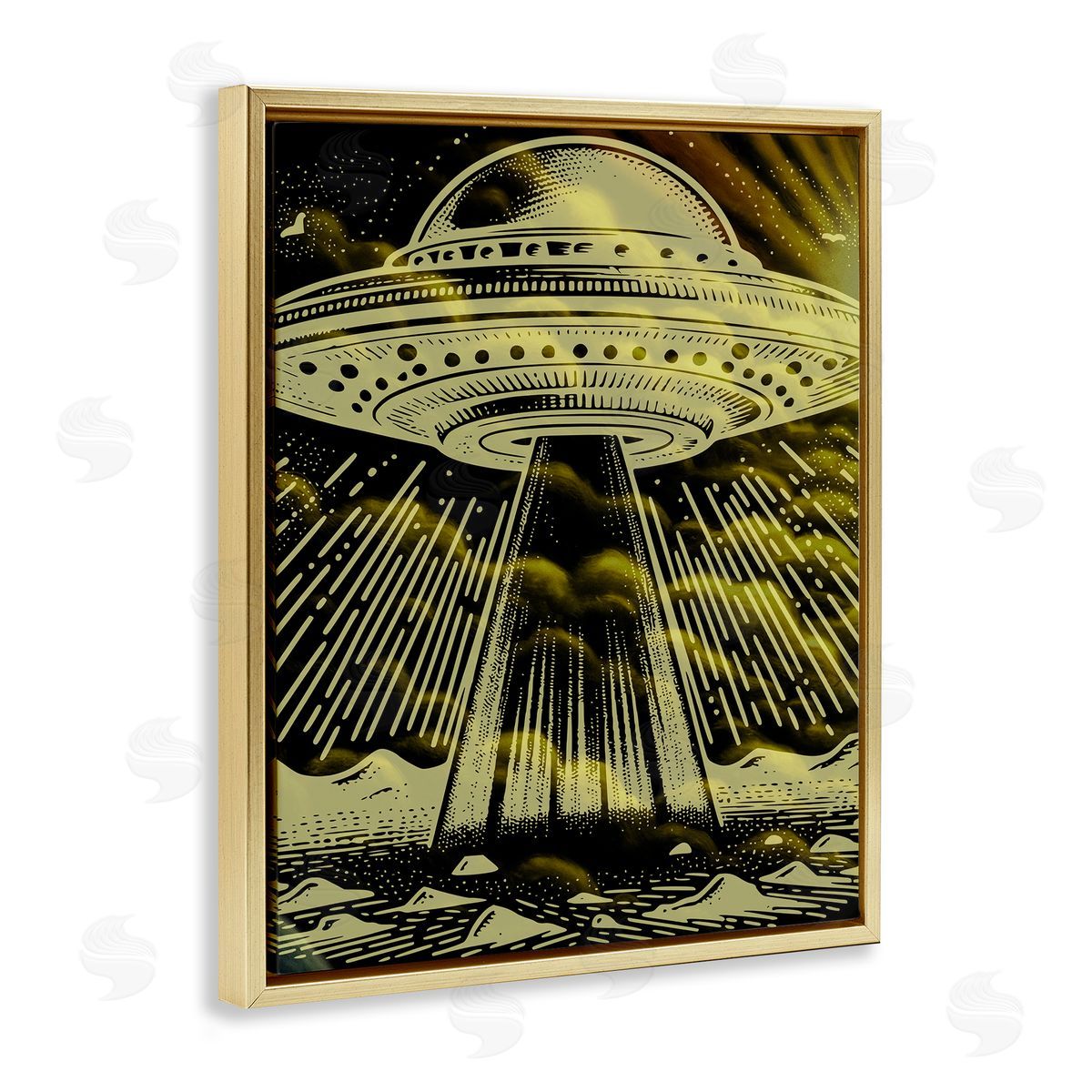 Mysterious Alien UFO Gold Floating Frame Canvas Wall Art, Home Decor by Jesse Keith