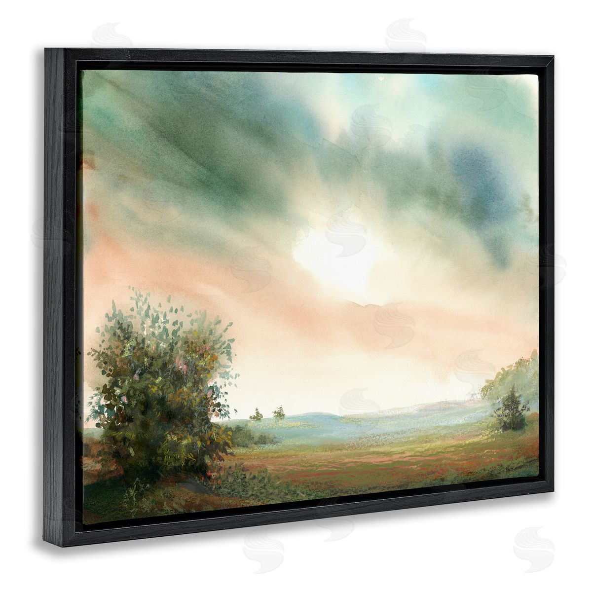 Sunrise over Pastoral Field Black Floating Frame Canvas Wall Art, Home Decor by Ashley Davis