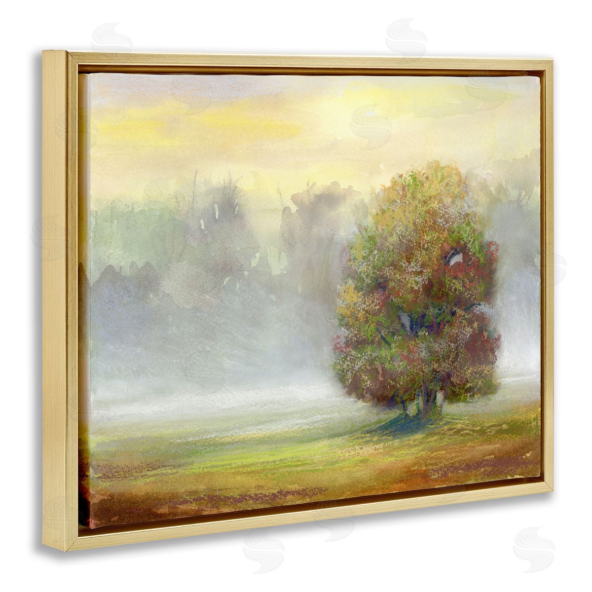 Dry Brush Tree in Nature Gold Floating Frame Canvas Wall Art, Home Decor by Ashley Davis