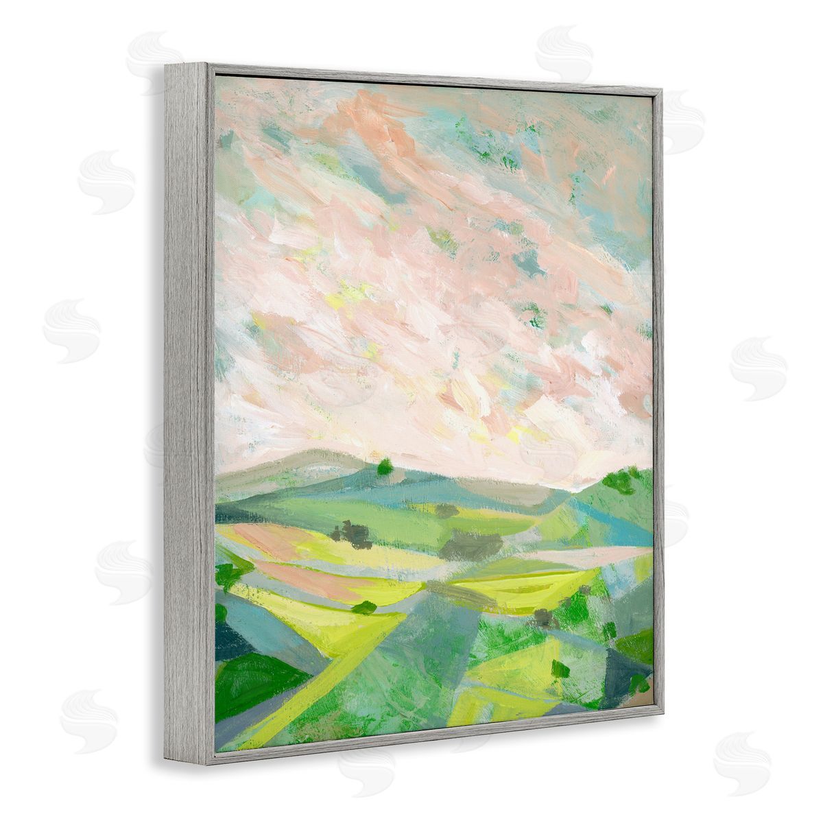 Vibrant Green Hills Landscape Grey Frame Print Wall Art, Home Decor by Ashley Davis