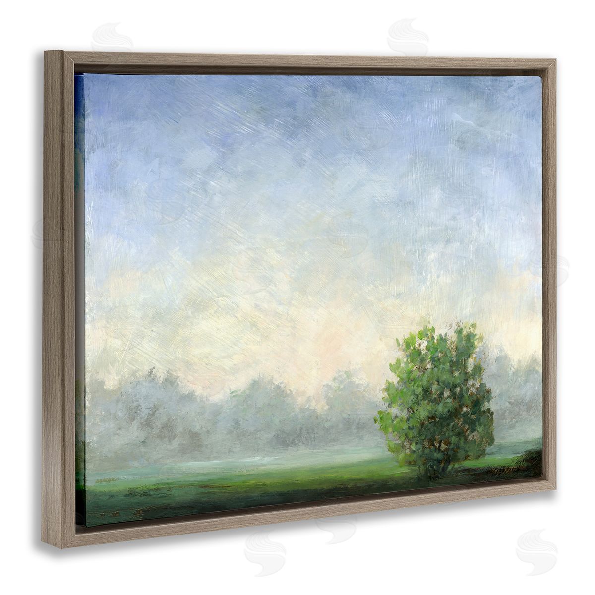 Serene Morning in Countryside Brown Floating Frame Canvas Wall Art, Home Decor by Ashley Davis