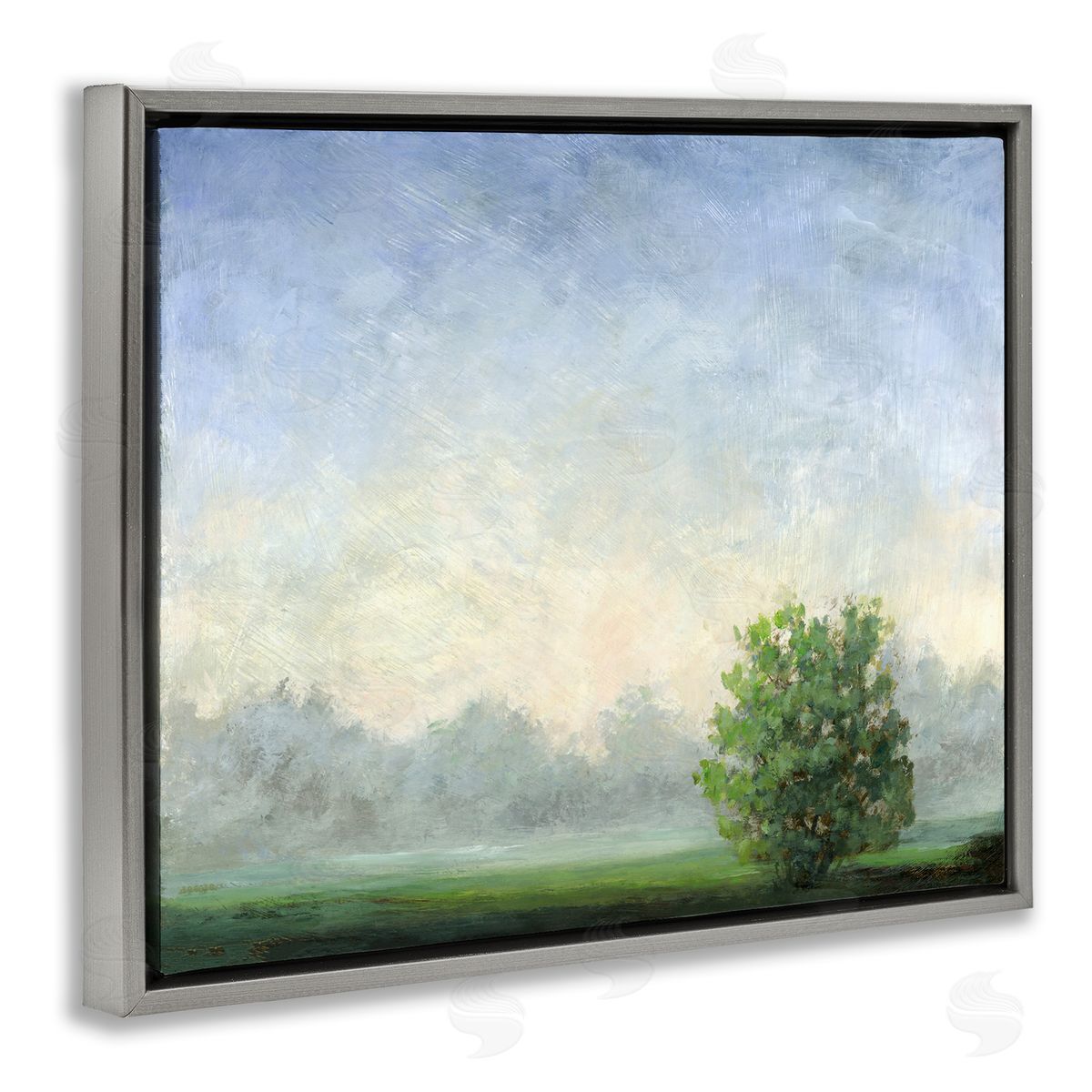 Serene Morning in Countryside Grey Floating Frame Canvas Wall Art, Home Decor by Ashley Davis