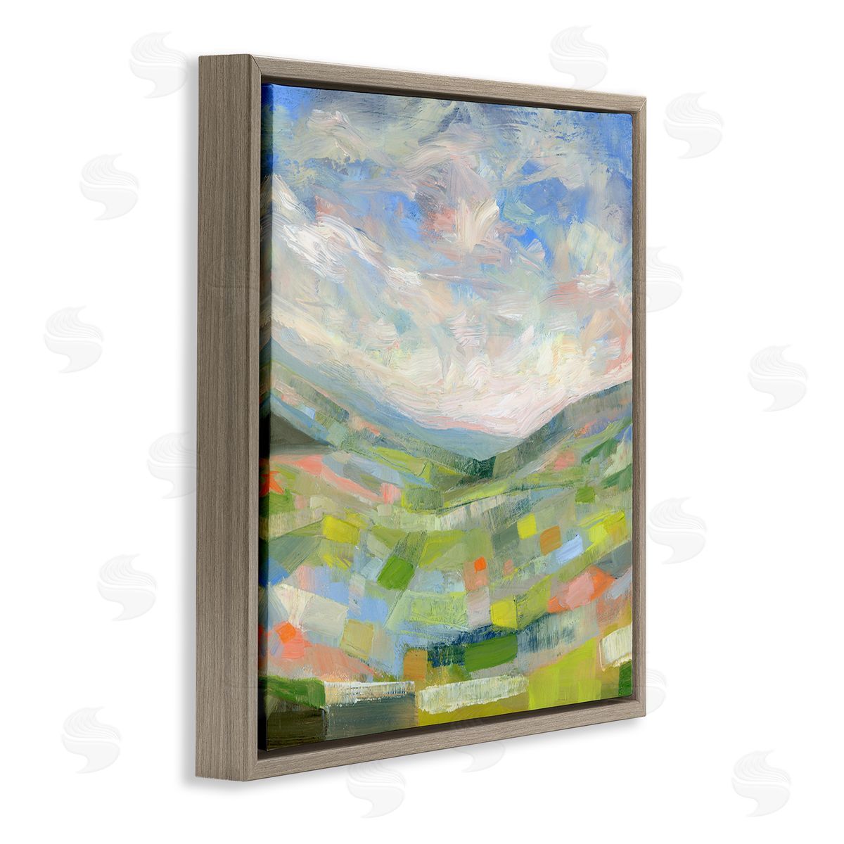 Jolly Geometric Countryside Scene Brown Floating Frame Canvas Wall Art, Home Decor by Ashley Davis