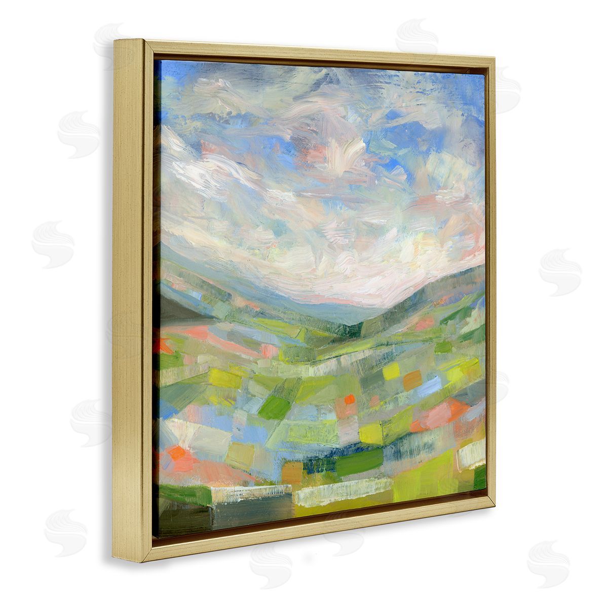 Jolly Geometric Countryside Scene Gold Floating Frame Canvas Wall Art, Home Decor by Ashley Davis