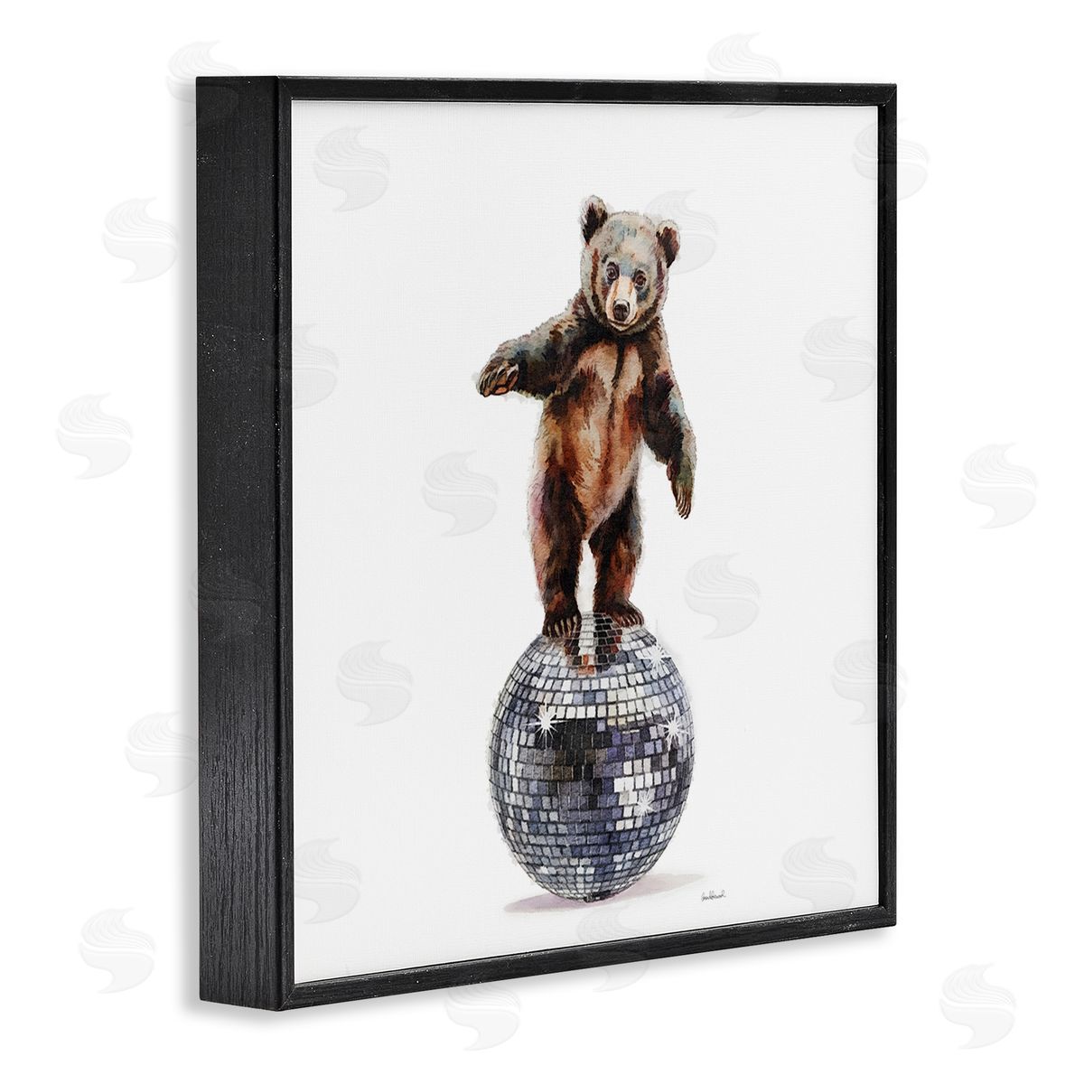 Bear Balancing on Disco Ball Black Frame Print Wall Art, Home Decor by Amanda Greenwood