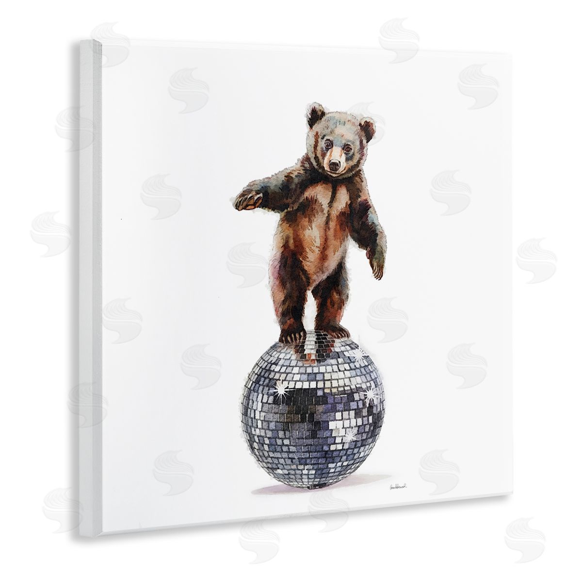 Bear Balancing on Disco Ball Wood Plaque Wall Art, Home Decor by Amanda Greenwood
