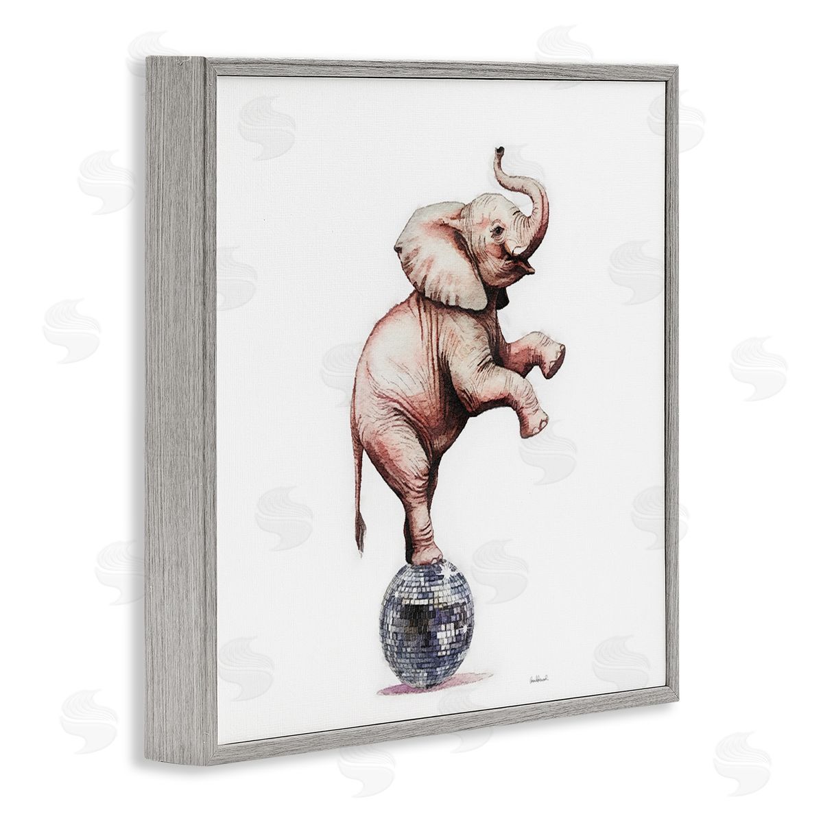 Elephant on Disco Ball Grey Frame Print Wall Art, Home Decor by Amanda Greenwood