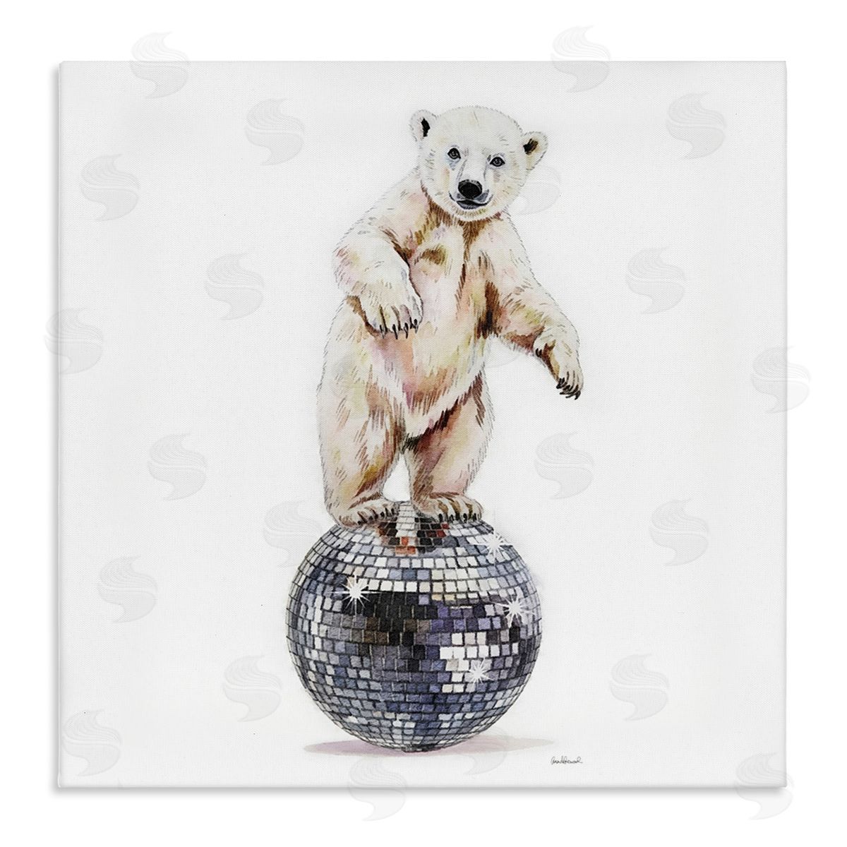 Polar Bear on Disco Ball Canvas Wall Art, Home Decor by Amanda Greenwood