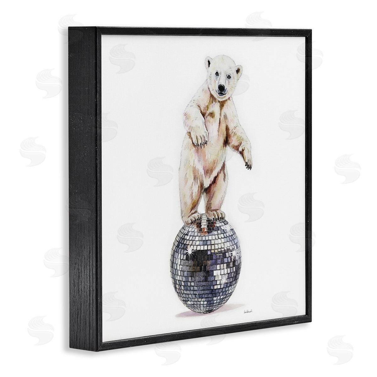 Polar Bear on Disco Ball Black Frame Print Wall Art, Home Decor by Amanda Greenwood