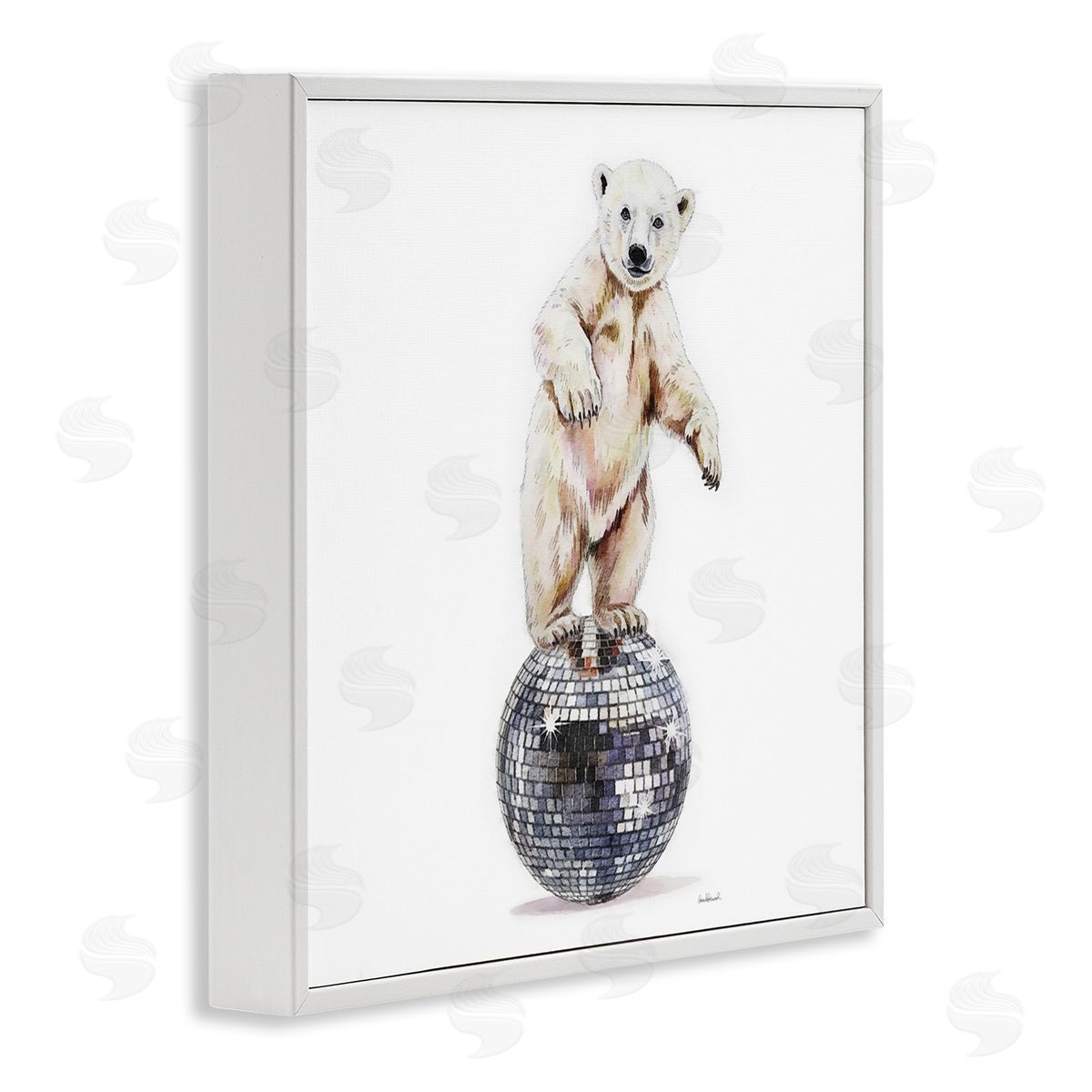 Polar Bear on Disco Ball White Frame Print Wall Art, Home Decor by Amanda Greenwood