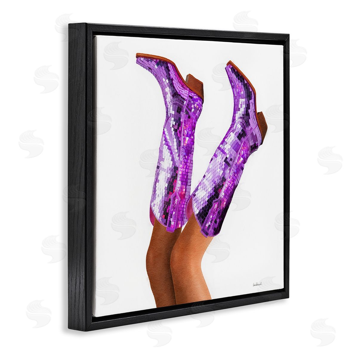 Purple Glam Cowgirl Boots Black Floating Frame Canvas Wall Art, Home Decor by Amanda Greenwood