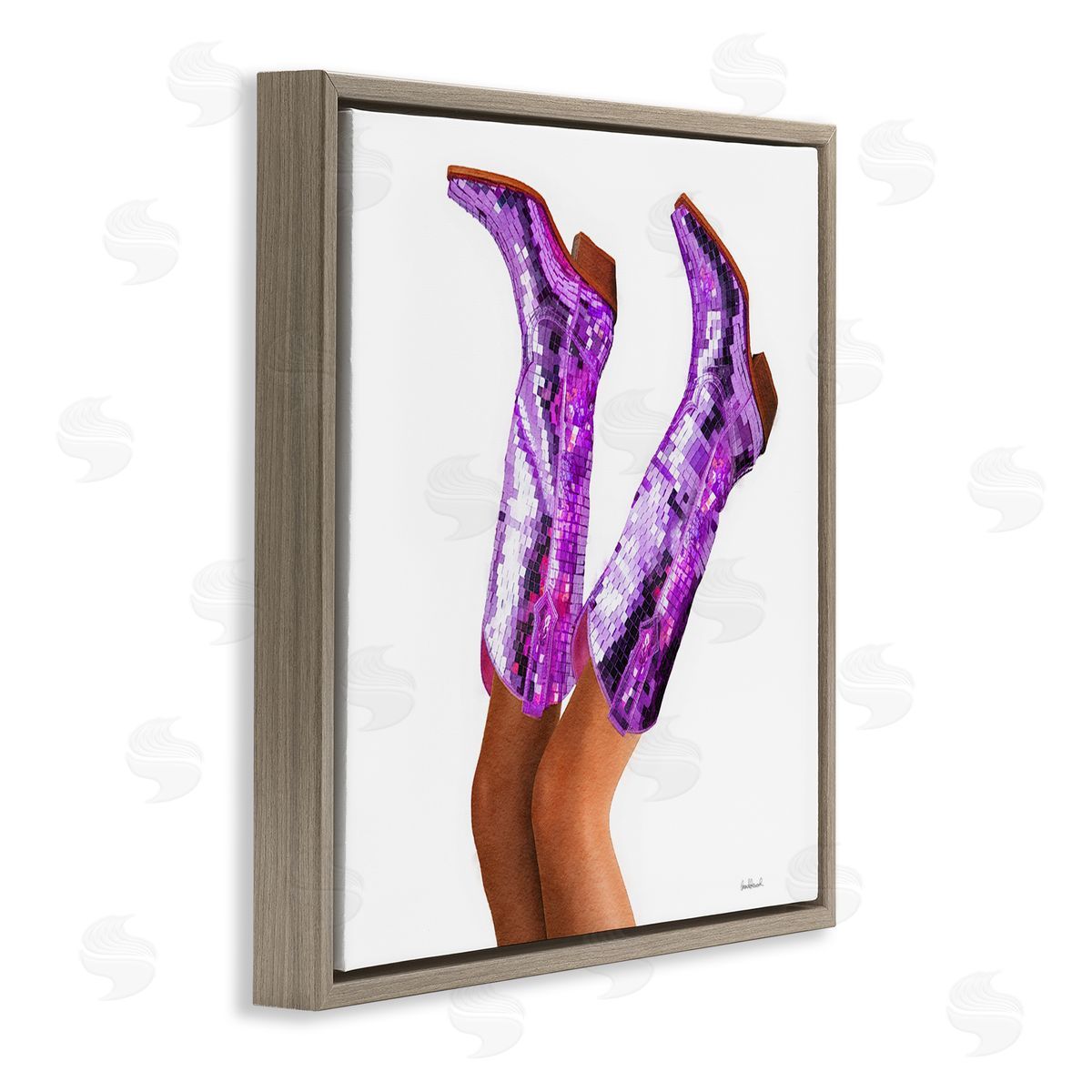 Purple Glam Cowgirl Boots Brown Floating Frame Canvas Wall Art, Home Decor by Amanda Greenwood