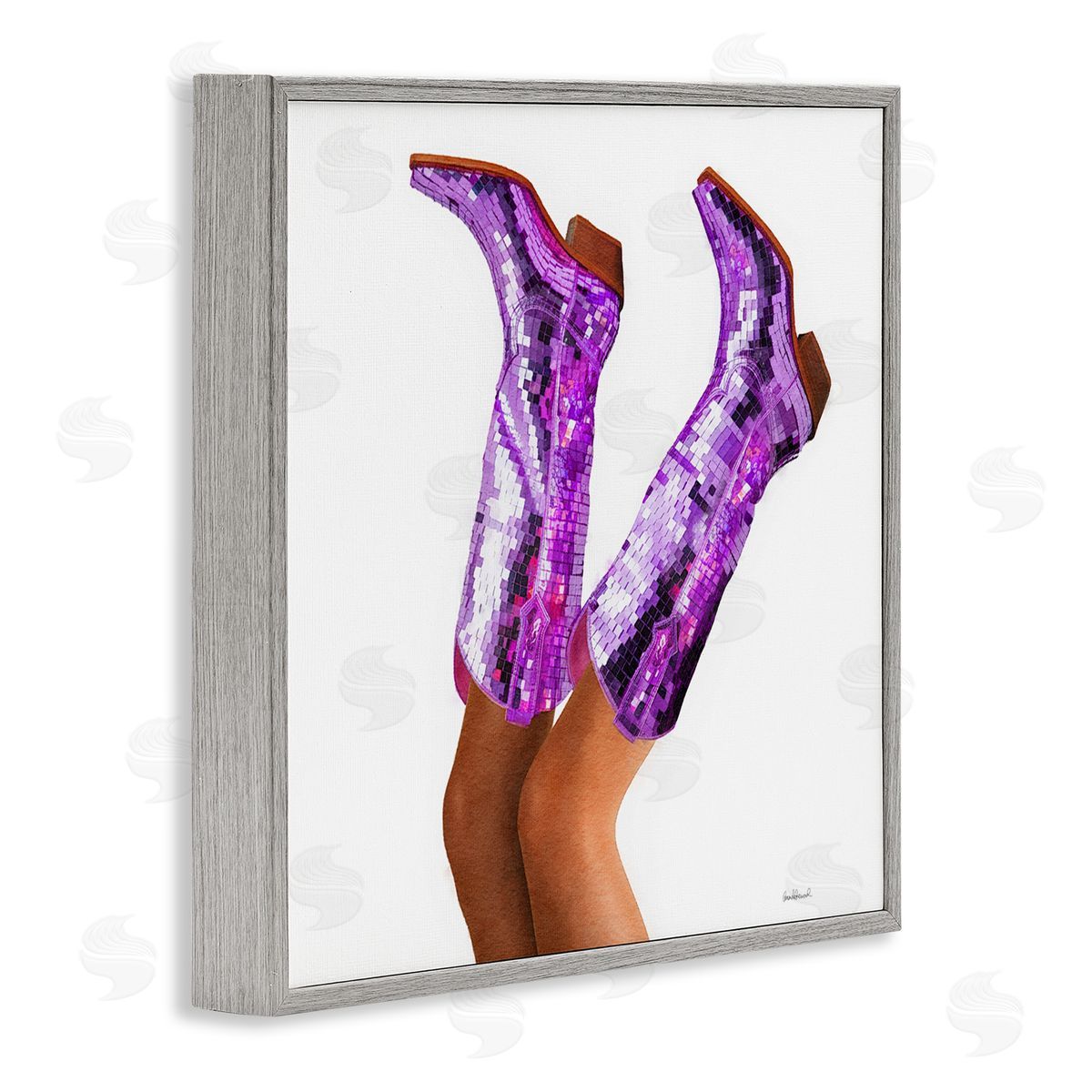 Purple Glam Cowgirl Boots Grey Frame Print Wall Art, Home Decor by Amanda Greenwood
