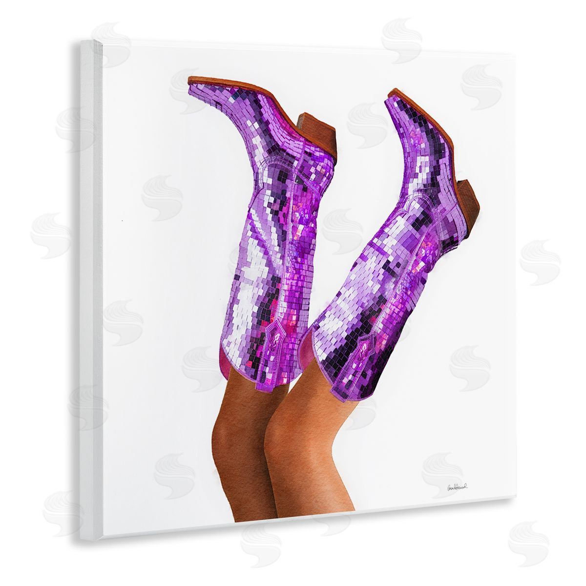 Purple Glam Cowgirl Boots Wood Plaque Wall Art, Home Decor by Amanda Greenwood