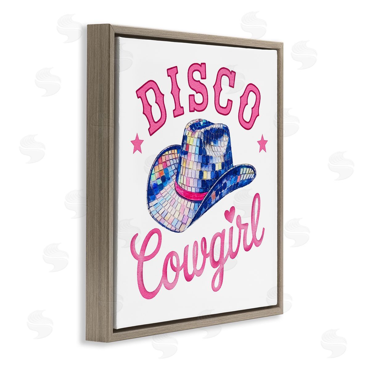 Disco Cowgirl & Hat Brown Floating Frame Canvas Wall Art, Home Decor by Amanda Greenwood