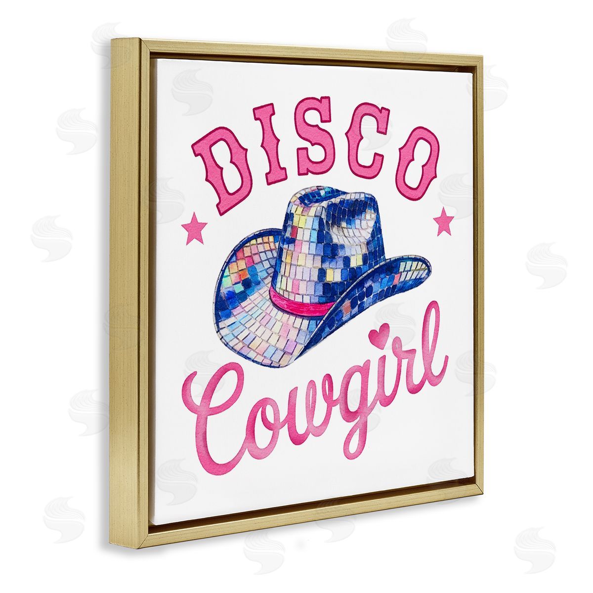 Disco Cowgirl & Hat Gold Floating Frame Canvas Wall Art, Home Decor by Amanda Greenwood