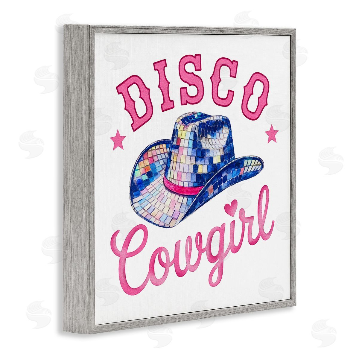 Disco Cowgirl & Hat Grey Frame Print Wall Art, Home Decor by Amanda Greenwood
