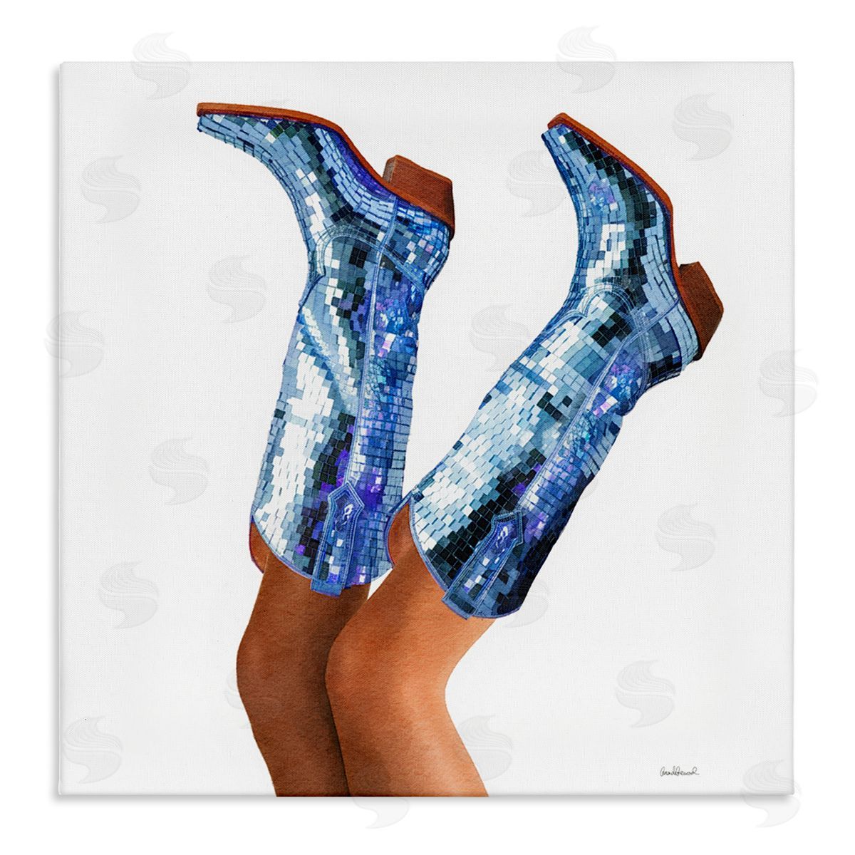 Blue Glam Cowgirl Boots Canvas Wall Art, Home Decor by Amanda Greenwood
