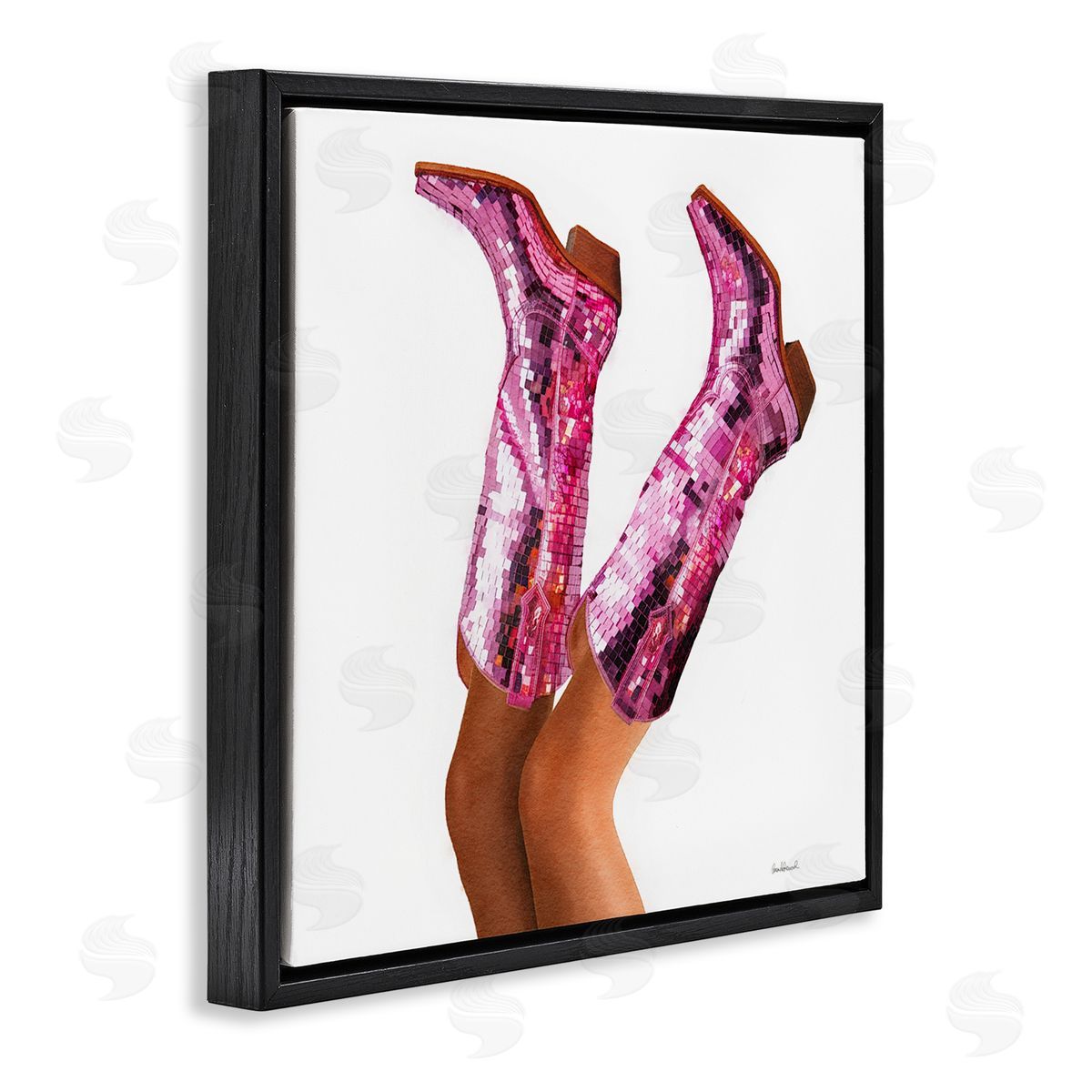 Pink Glam Cowgirl Boots Black Floating Frame Canvas Wall Art, Home Decor by Amanda Greenwood