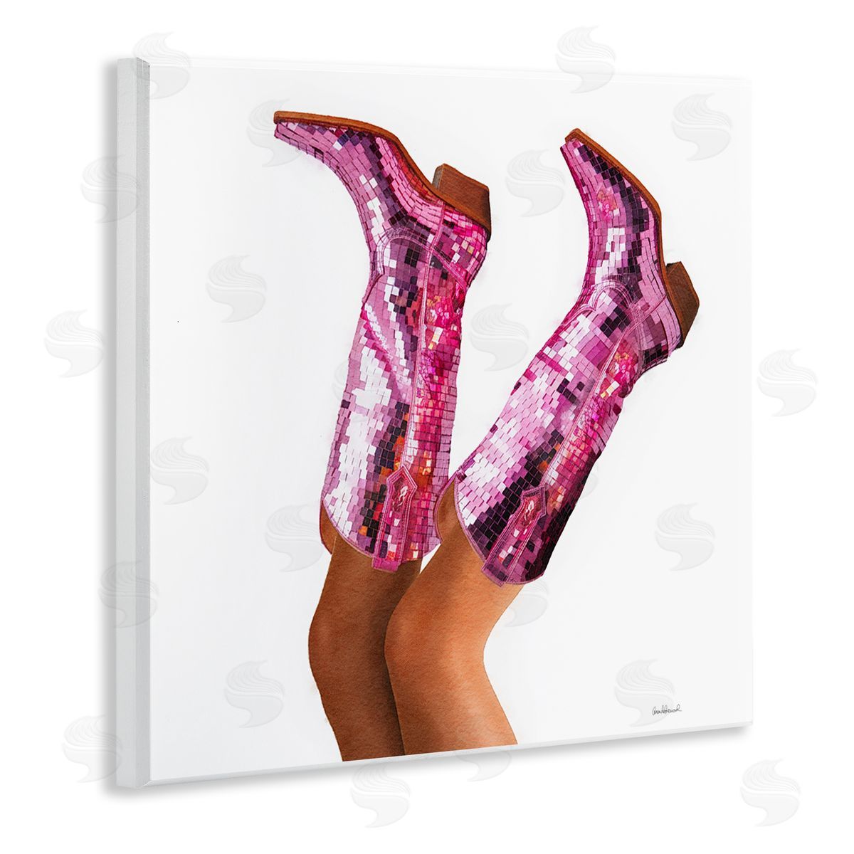 Pink Glam Cowgirl Boots Wood Plaque Wall Art, Home Decor by Amanda Greenwood