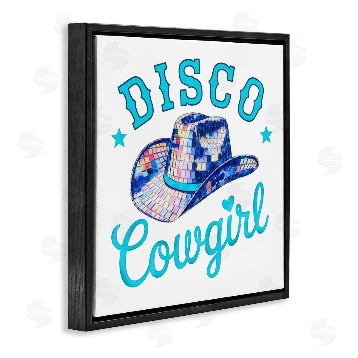 Turquoise Disco Cowgirl Black Floating Frame Canvas Wall Art, Home Decor by Amanda Greenwood