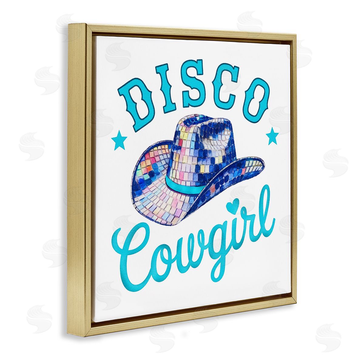 Turquoise Disco Cowgirl Gold Floating Frame Canvas Wall Art, Home Decor by Amanda Greenwood