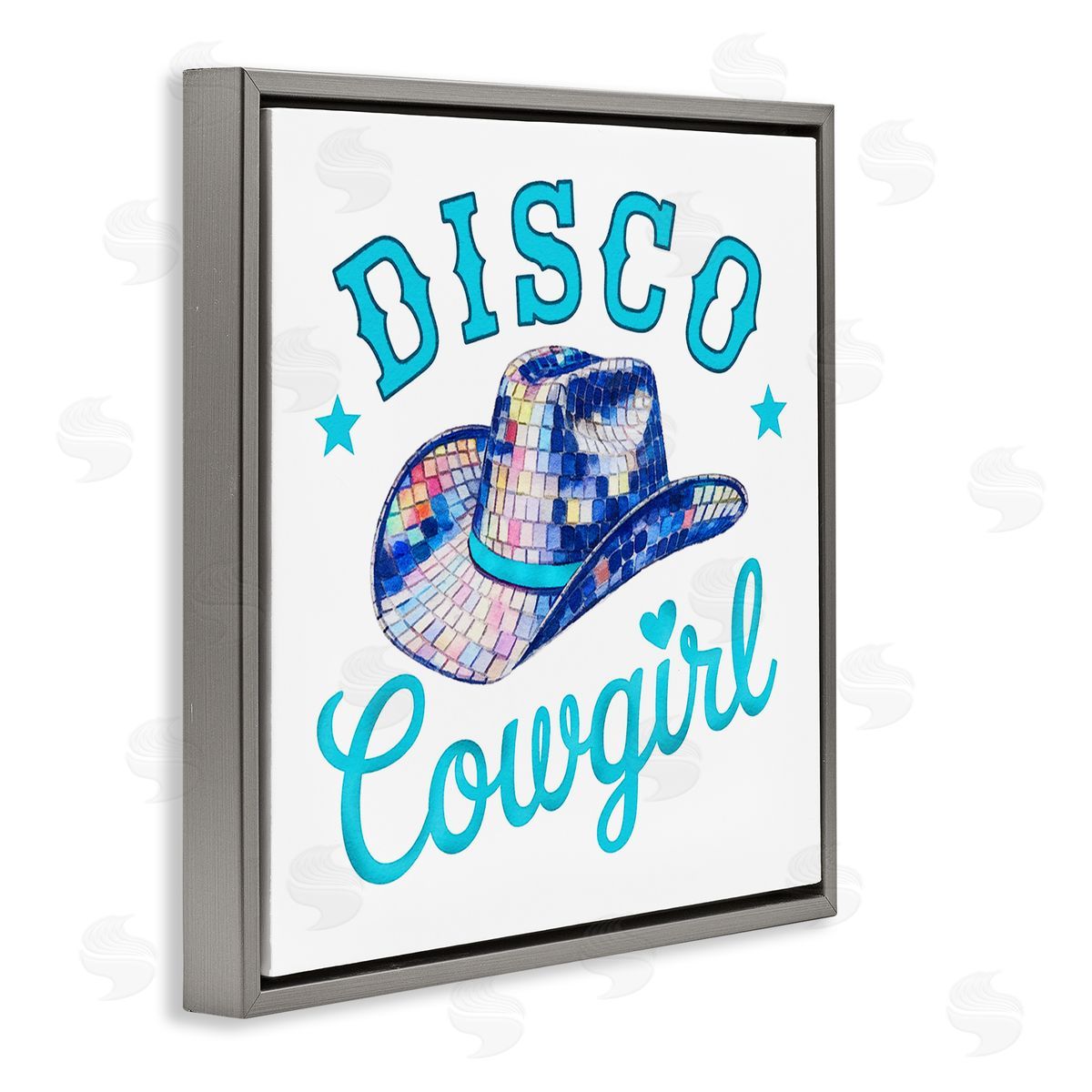 Turquoise Disco Cowgirl Grey Floating Frame Canvas Wall Art, Home Decor by Amanda Greenwood