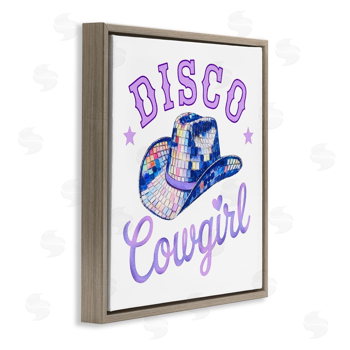 Purple Disco Cowgirl Hat Brown Floating Frame Canvas Wall Art, Home Decor by Amanda Greenwood