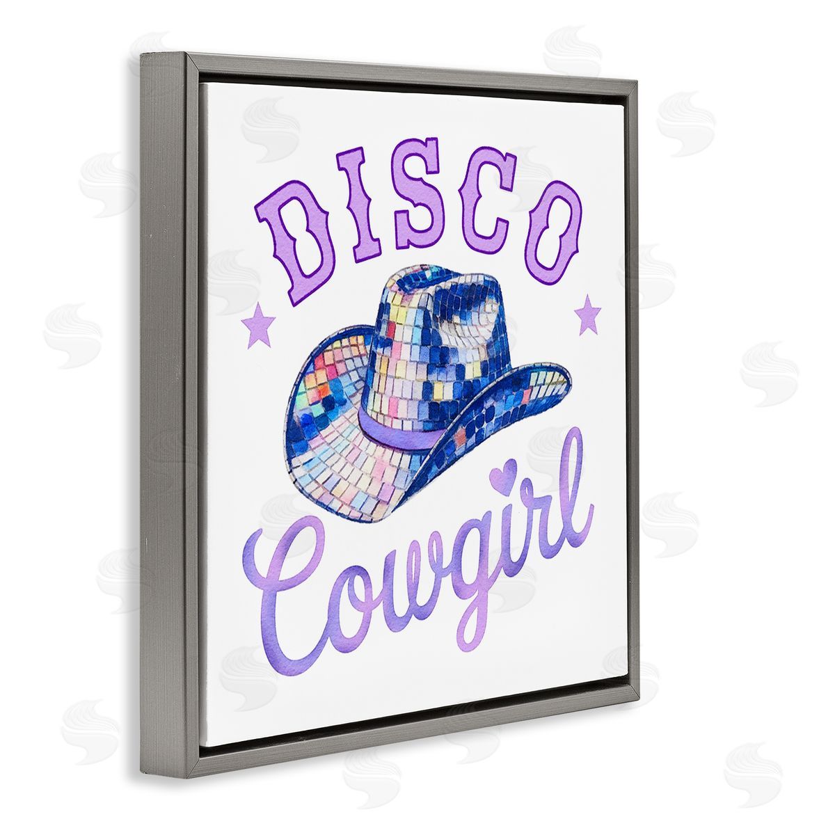 Purple Disco Cowgirl Hat Grey Floating Frame Canvas Wall Art, Home Decor by Amanda Greenwood