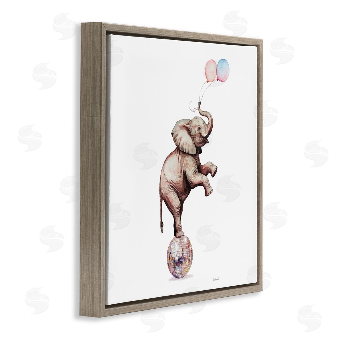 Elephant & Balloons Disco Brown Floating Frame Canvas Wall Art, Home Decor by Amanda Greenwood