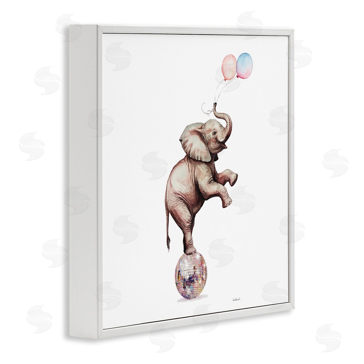 Elephant & Balloons Disco White Frame Print Wall Art, Home Decor by Amanda Greenwood