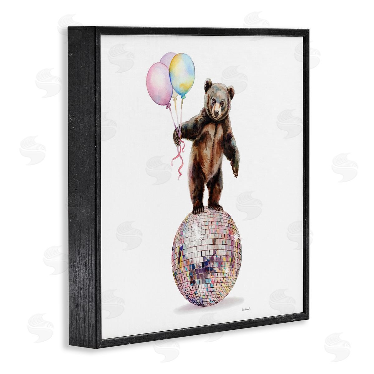 Bear & Balloons Disco Black Frame Print Wall Art, Home Decor by Amanda Greenwood