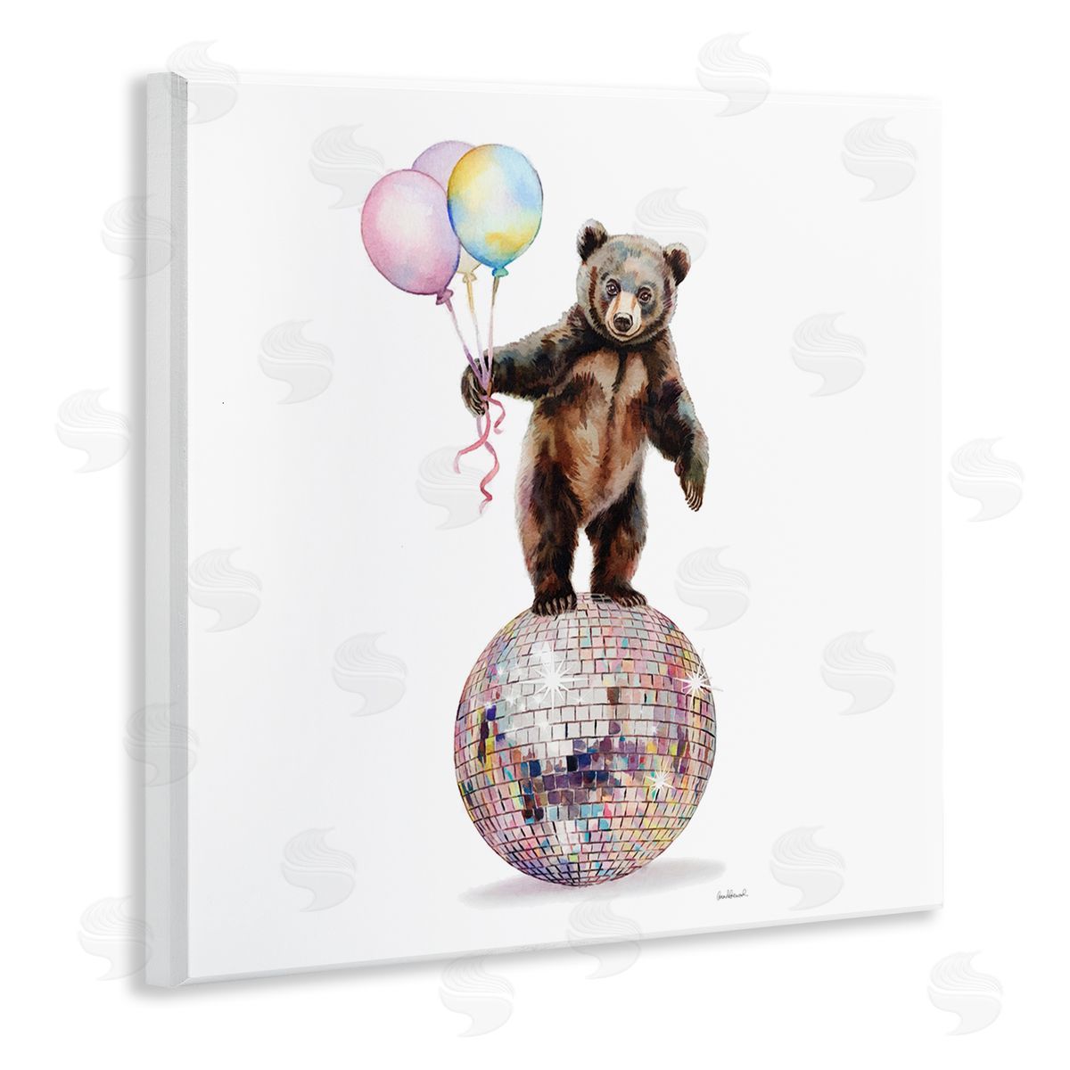 Bear & Balloons Disco Wood Plaque Wall Art, Home Decor by Amanda Greenwood