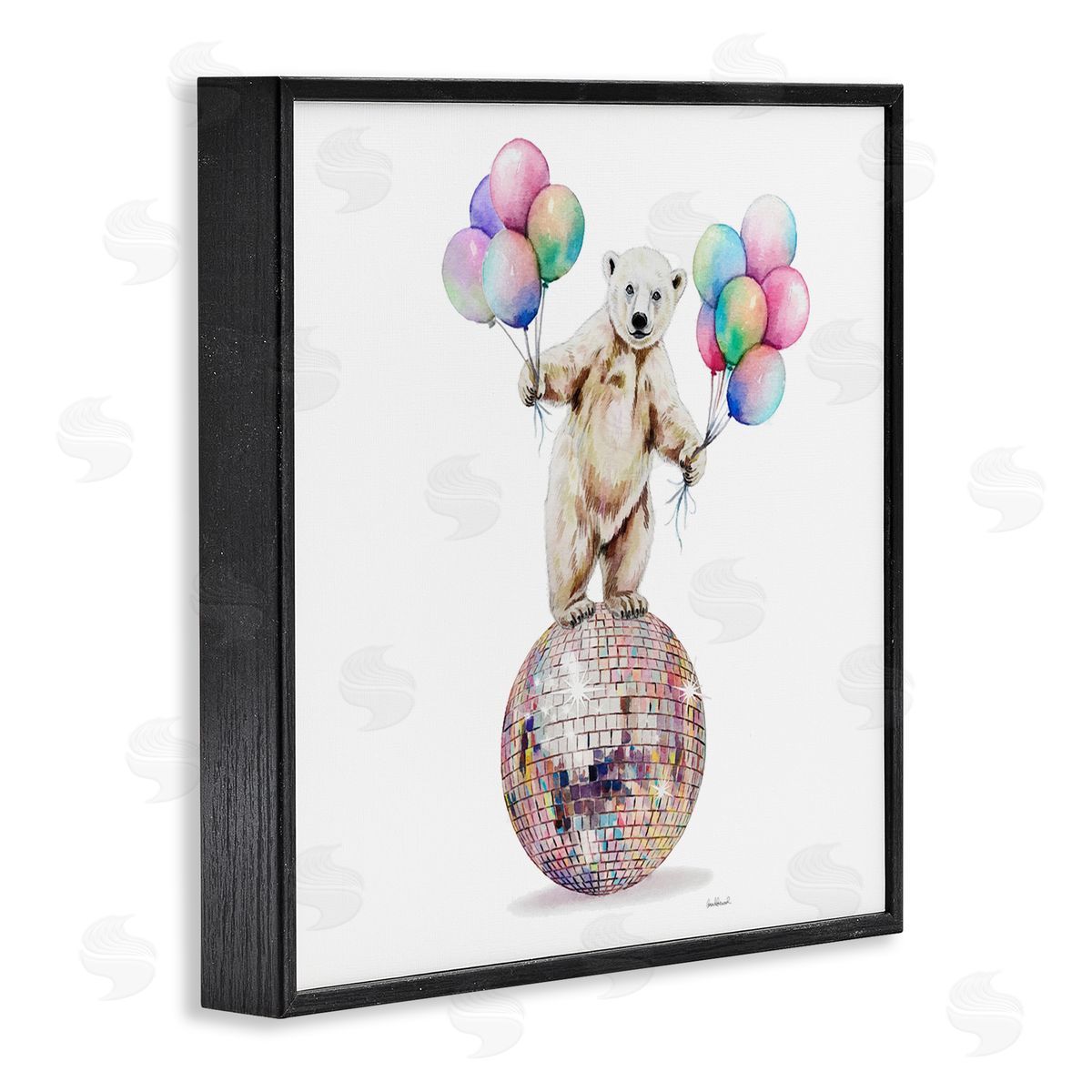 Polar Bear & Balloons Black Frame Print Wall Art, Home Decor by Amanda Greenwood