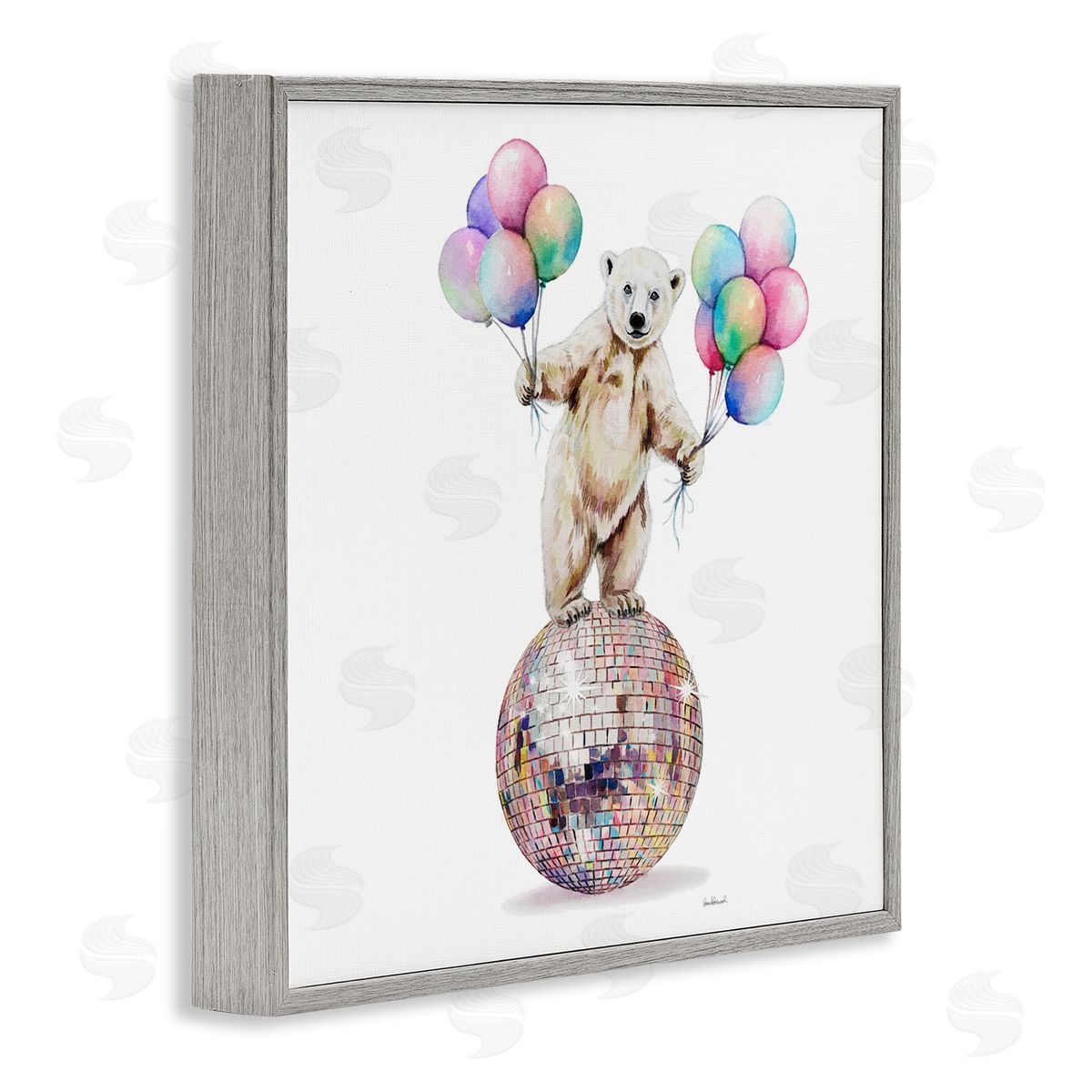 Polar Bear & Balloons Grey Frame Print Wall Art, Home Decor by Amanda Greenwood