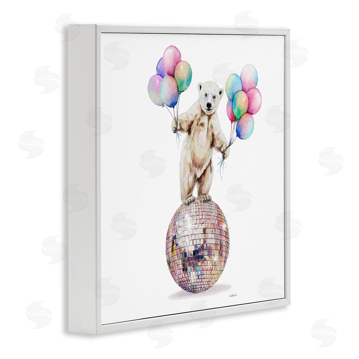 Polar Bear & Balloons White Frame Print Wall Art, Home Decor by Amanda Greenwood