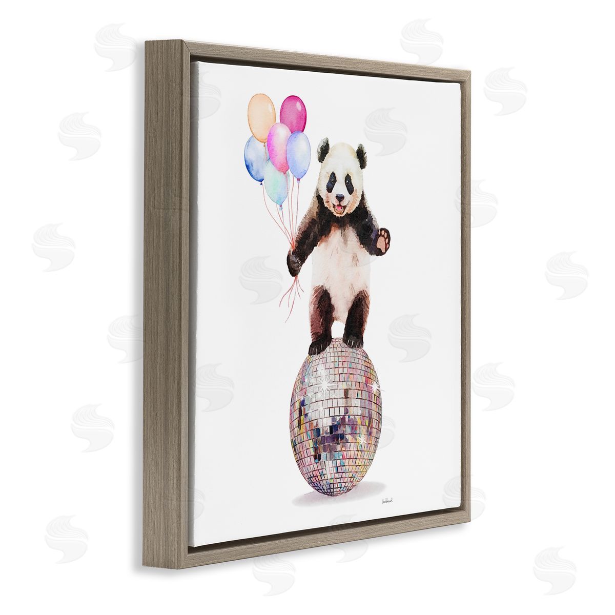 Panda & Balloons Disco Brown Floating Frame Canvas Wall Art, Home Decor by Amanda Greenwood