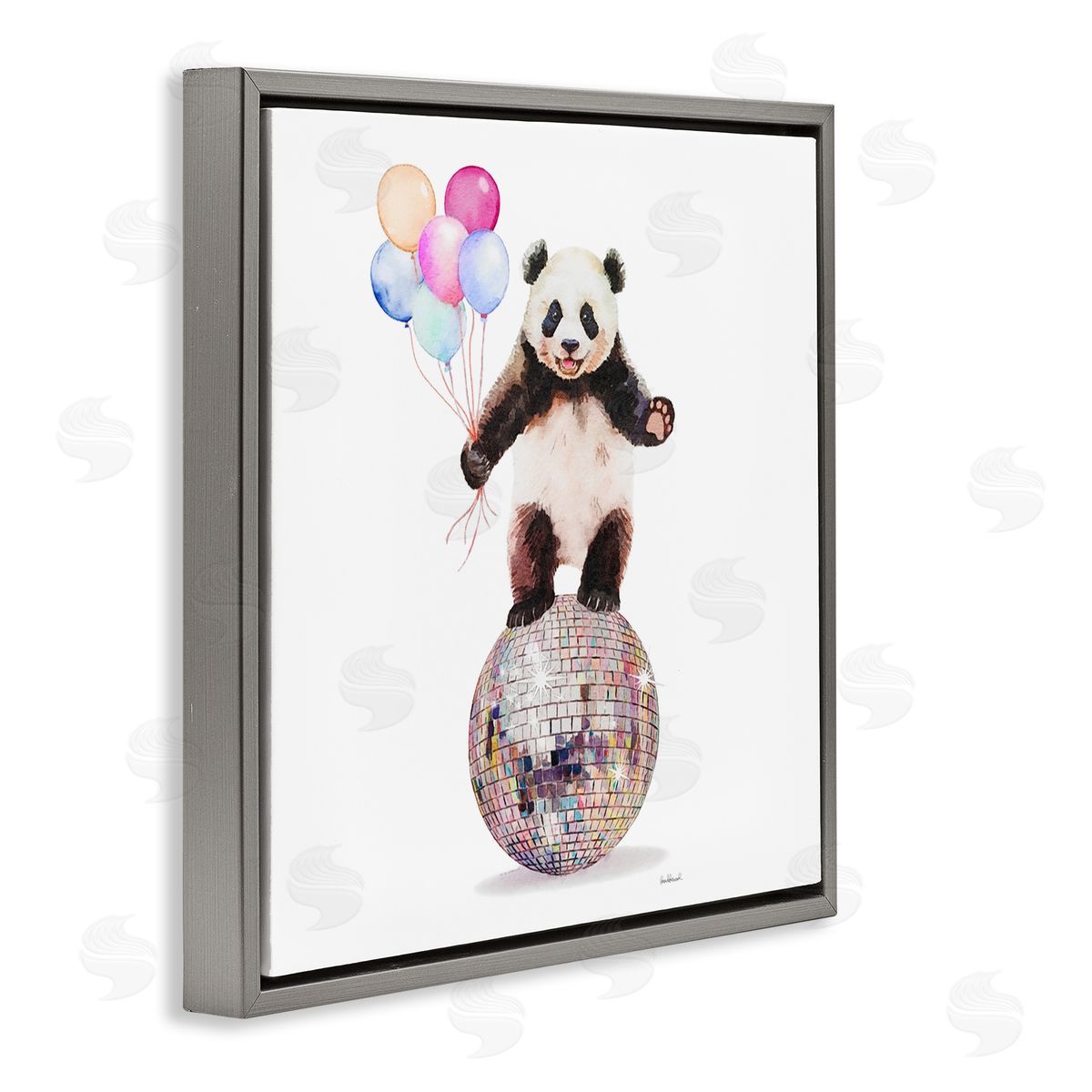 Panda & Balloons Disco Grey Floating Frame Canvas Wall Art, Home Decor by Amanda Greenwood