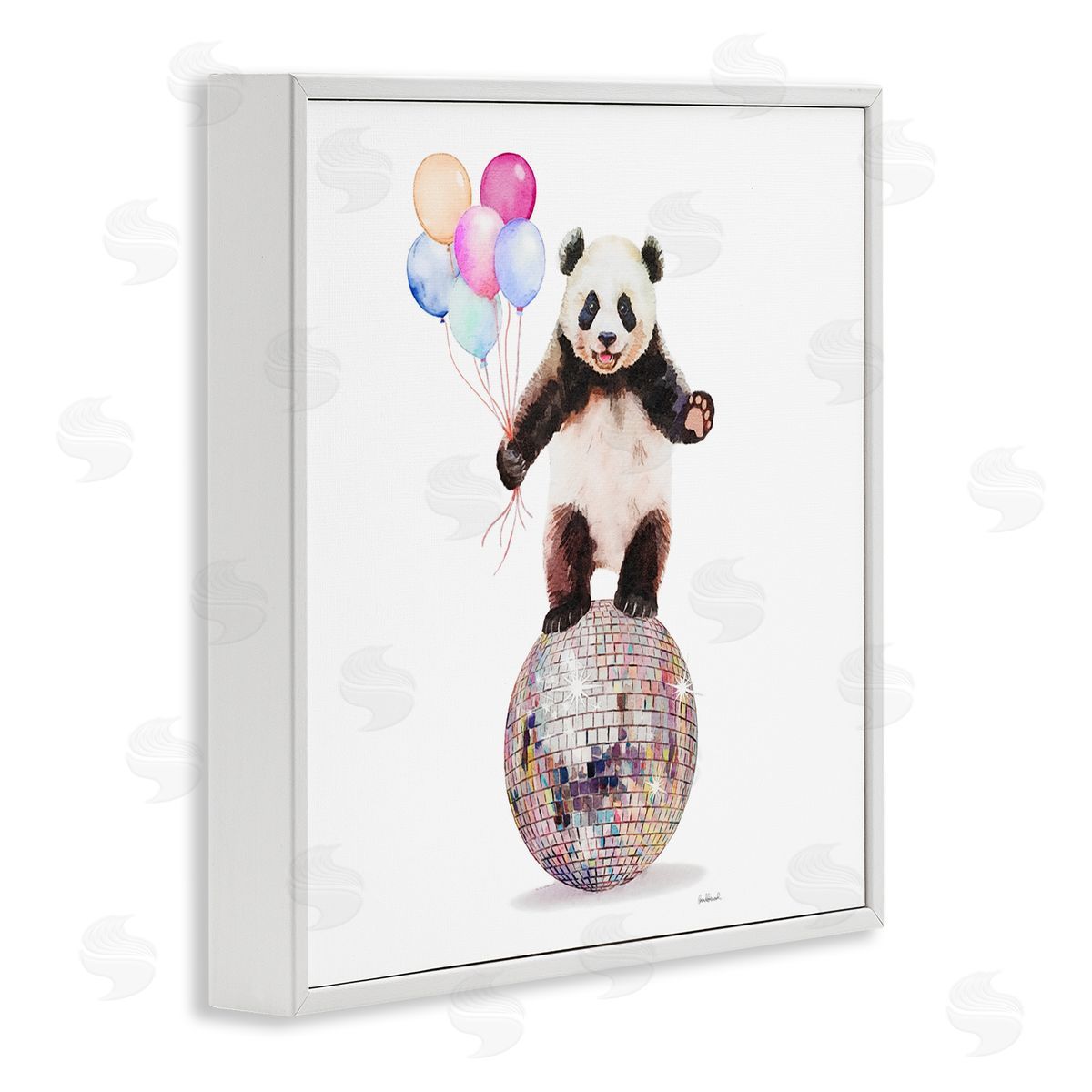 Panda & Balloons Disco White Frame Print Wall Art, Home Decor by Amanda Greenwood