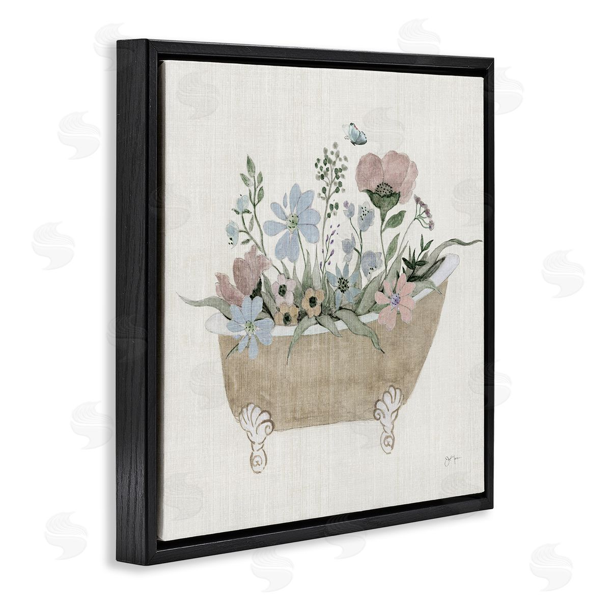 Rustic Botanicals in Tub Black Floating Frame Canvas Wall Art, Home Decor by Janet Tava